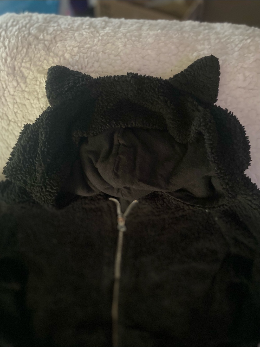 La Hearts Black Sherpa Hoodie with Cute Ear Detail